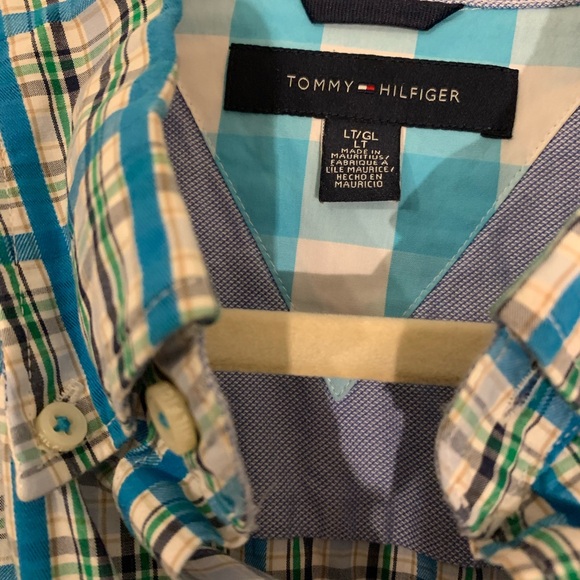 Tommy Hilfiger Teal and Green Plaid Shirt Size Large Gorgeous Color - Picture 3 of 8